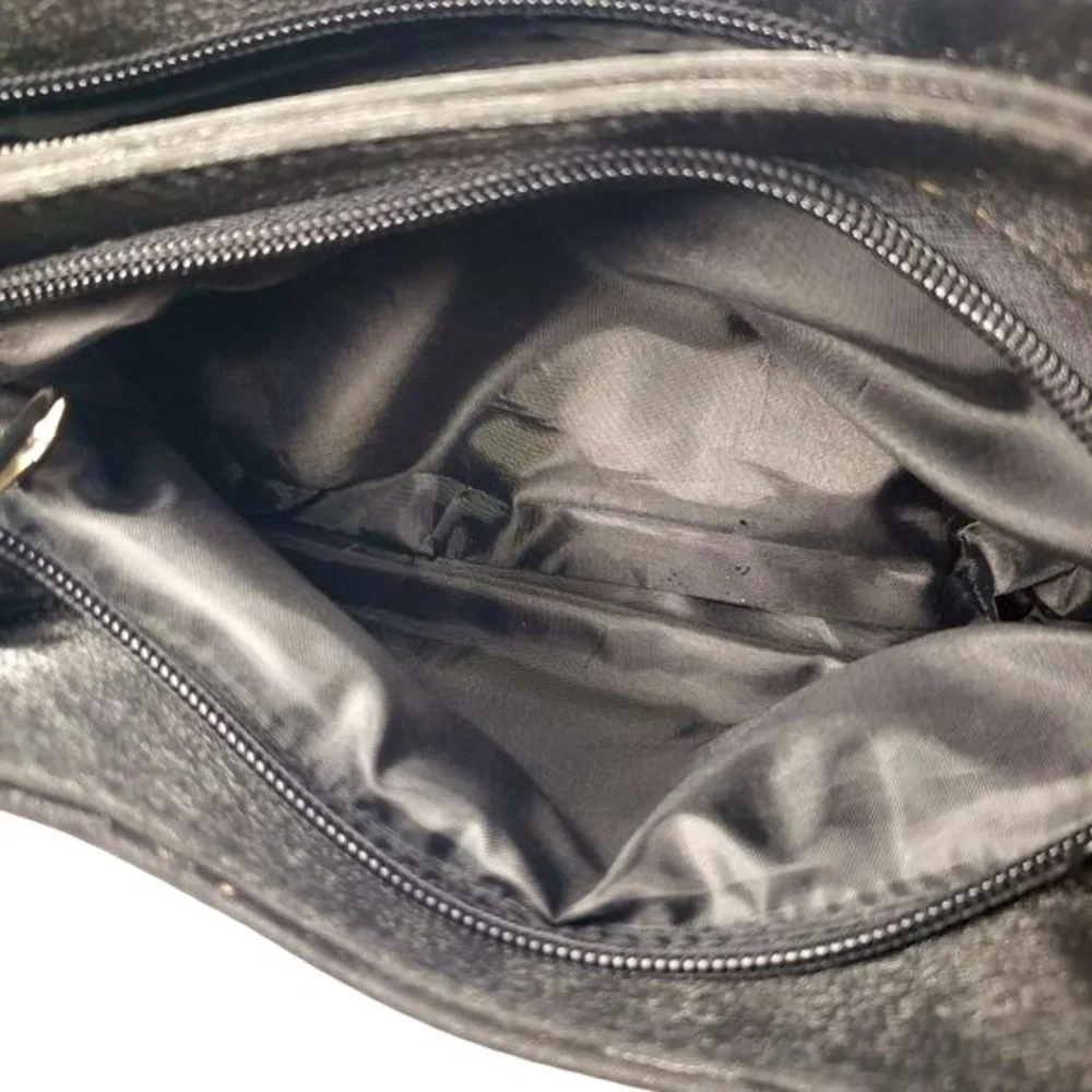 Black Metallic Fabric Spring Style Metal Handle‎ Handbag Purse
